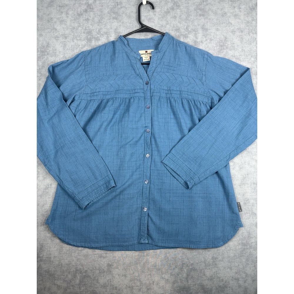 Woolrich Womens Large Blue Long Sleeve Button Up Shirt 100% Cotton India